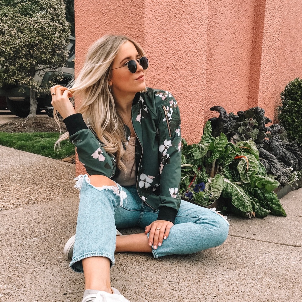 Floral print bomber jacket